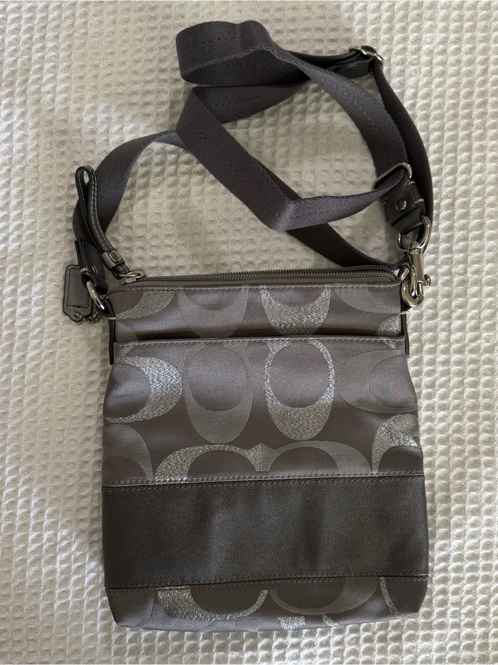 Coach Signature Metallic Gray Crossbody Bag - Picture 3 of 11